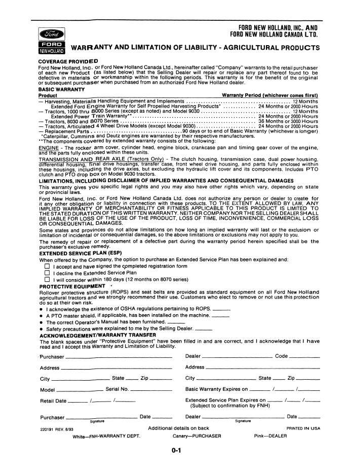 New Holland 1116-H Auger Header Operator Manual 42111620 PDF
