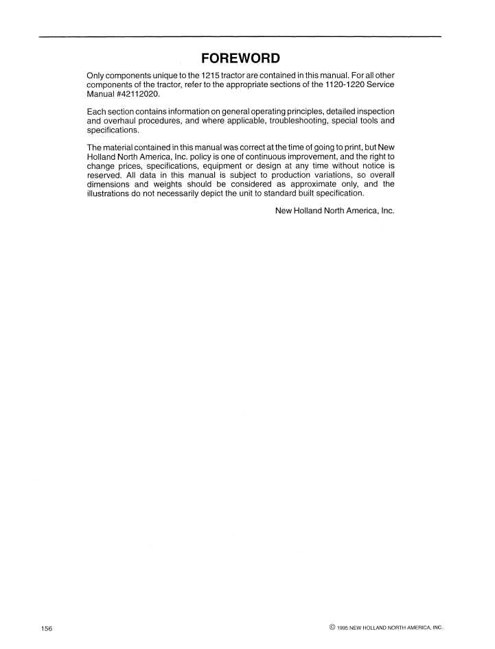New Holland 1215 Tractor Supplement Service Manual 40121510 PDF