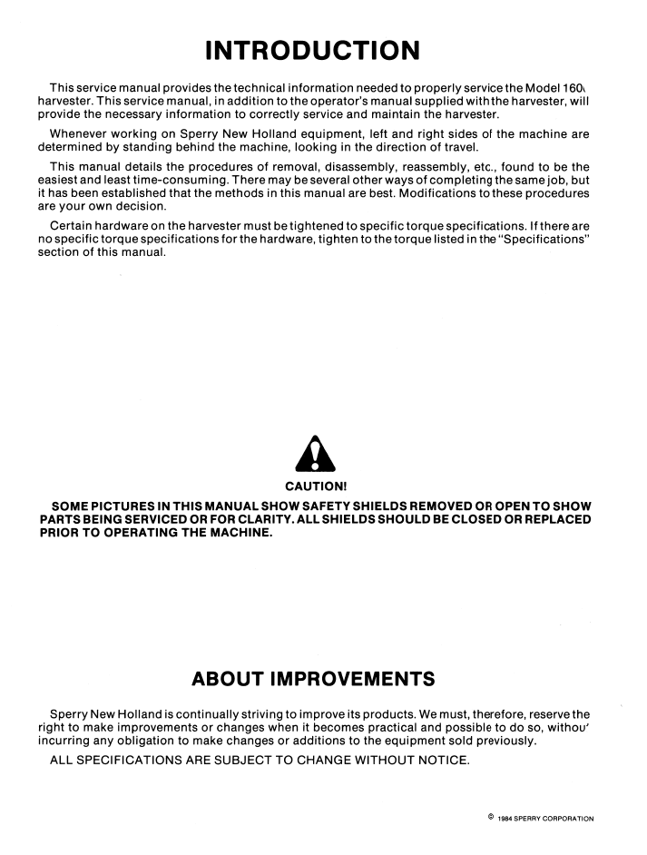 New Holland 1600 Harvester Workshop Manual 40160010 PDF