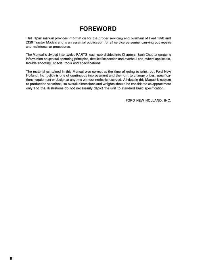 New Holland 1920 & 2120 Tractor Workshop Manual 40192020R0 PDF