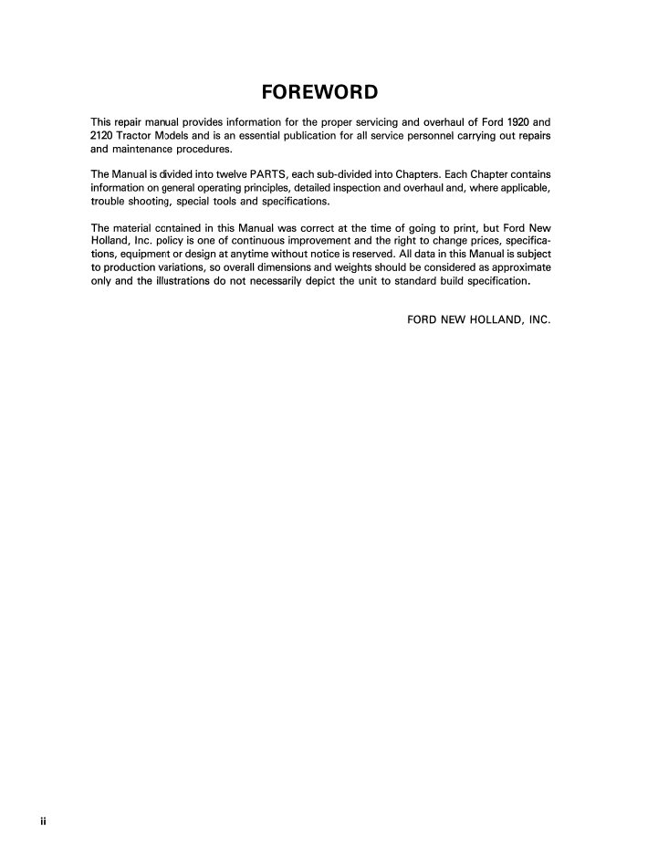 New Holland 1920 & 2120 Tractor Workshop Manual 40192020 PDF