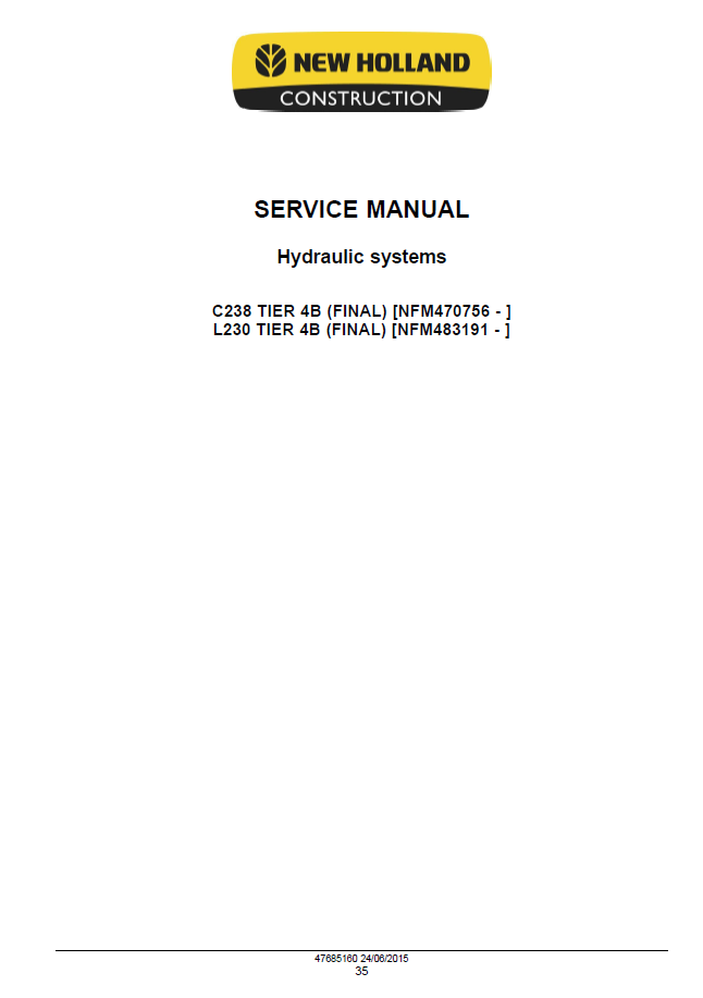 New Holland 200 Series L230 & C238 Service Repair Manual PDF | Pub 47899777