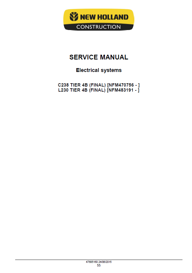 New Holland 200 Series L230 & C238 Service Repair Manual PDF | Pub 47899778