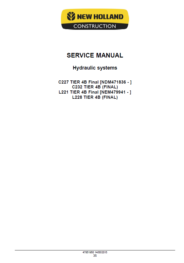 New Holland 200 Series Skid Steer & Track Loader Manual PDF | Pub 47888421