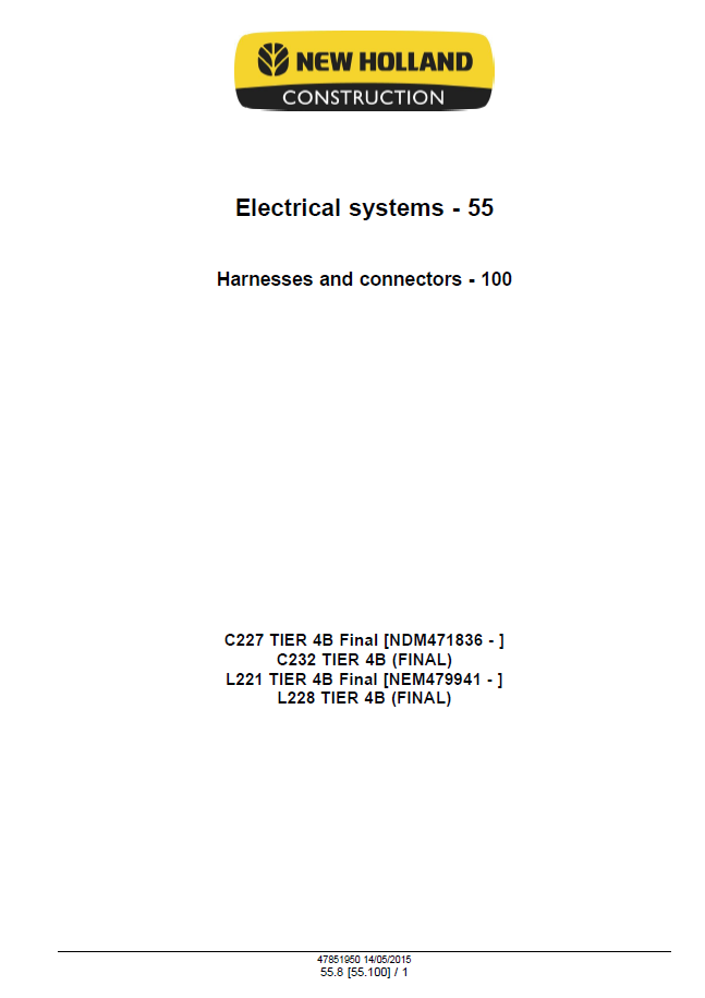 New Holland 200 Series Skid Steer & Track Loader Manual PDF | Pub 47888422