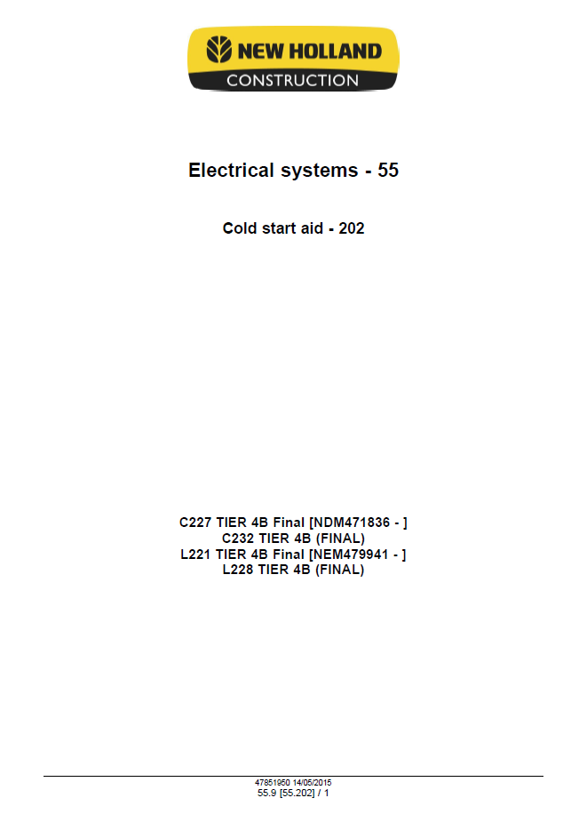 New Holland 200 Series Skid Steer & Track Loader Manual PDF | Pub 47888424