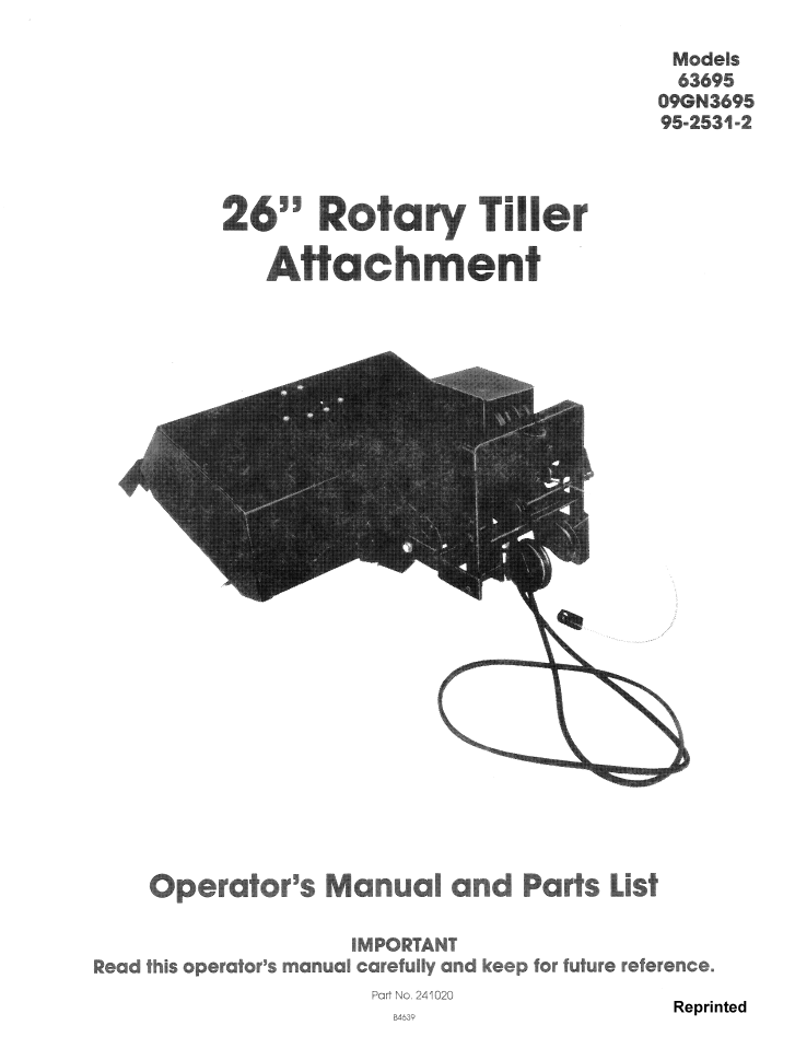 New Holland 26 Rotary Tiller Attachment Operator Manual 42002611