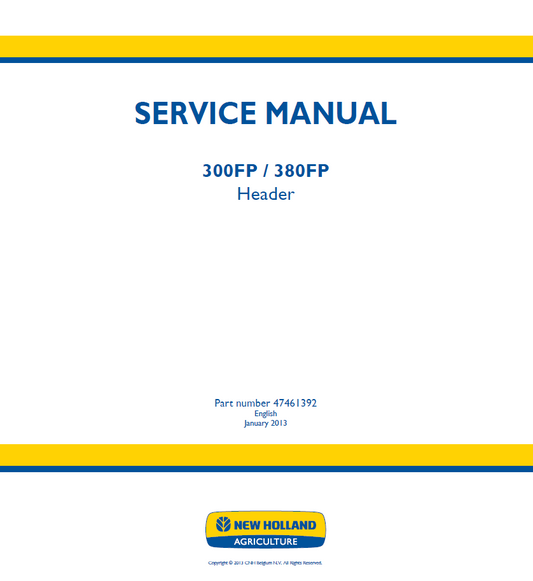 New Holland 300FP & 380FP Header Service Manual 47461392 PDF