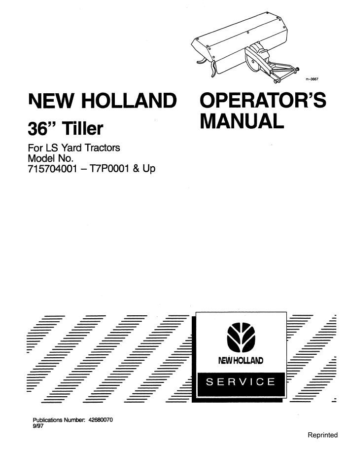 New Holland 36 Inch Tiller LS Yard Tractor Operator's Manual (Pub. No. 42680070)