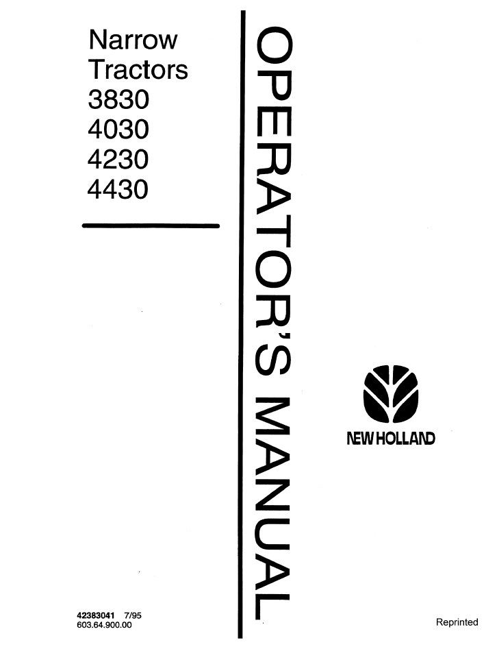 New Holland 3830 4030 4230 4430 Tractor Operator Manual 42383041