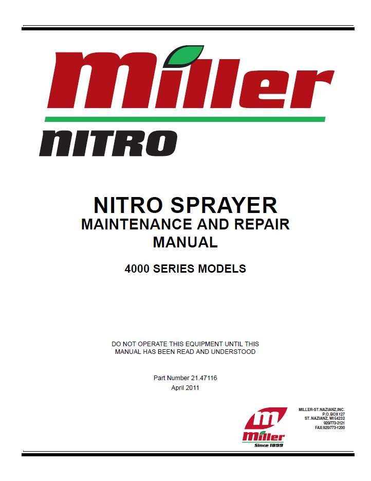 New Holland 4000 Series Nitro Sprayer Repair Manual 21-47116 PDF