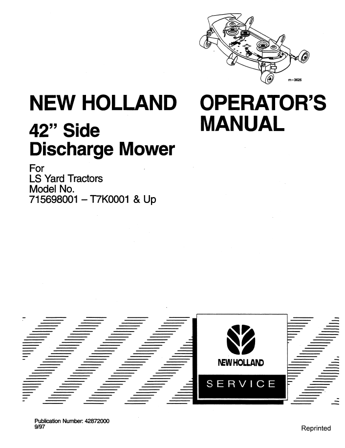 New Holland 42 Side Discharge Mower for LS Tractor Operator Manual (42872000 PDF)