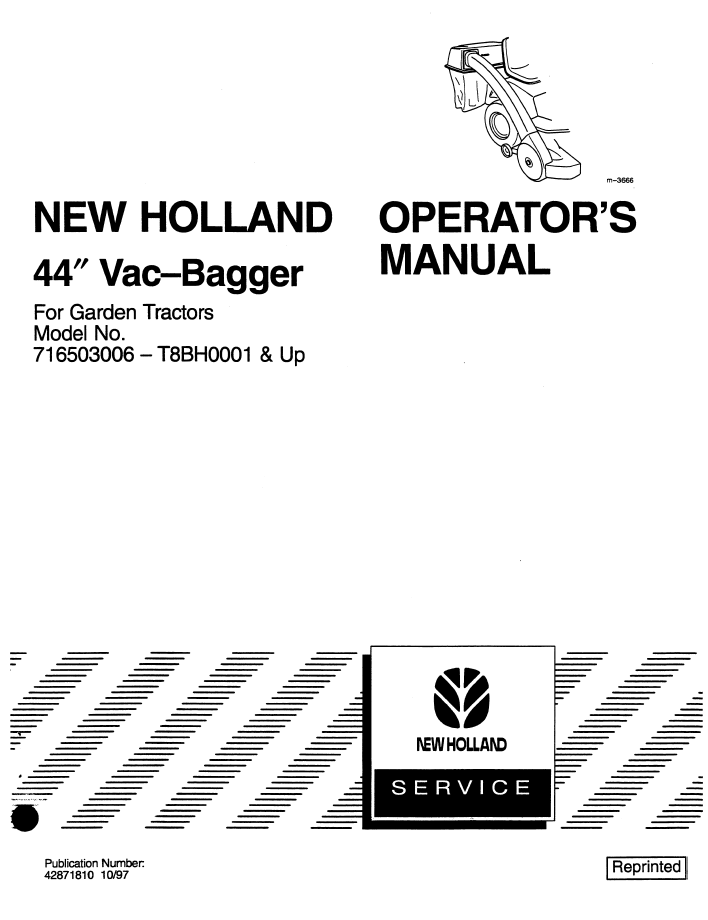 New Holland 44 Vac-Bagger for Garden Tractor Operator Manual (42871810 PDF)