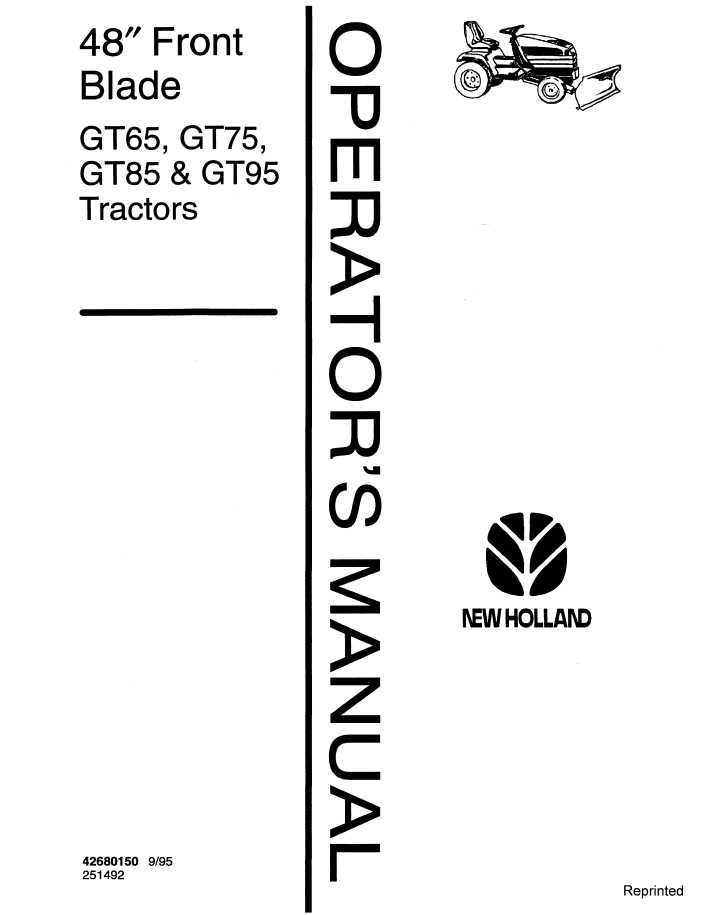New Holland 48 Inch Front Blade GT Series Tractor Operator's Manual (Pub. No. 42680150)