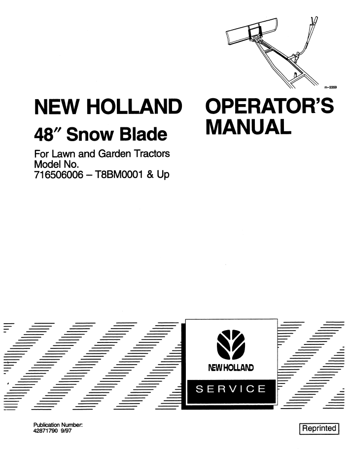 New Holland 48 Snow Blade for Lawn and Garden Tractor Operator Manual (42871790 PDF)
