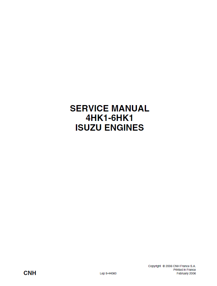 New Holland 4HK1-6HK1 Isuzu Engine Manual 9-44060 PDF