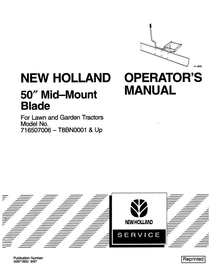 New Holland 50 Mid-Mount Blade Attachment Handbook for Lawn and Garden Tractors 42871800 (PDF)