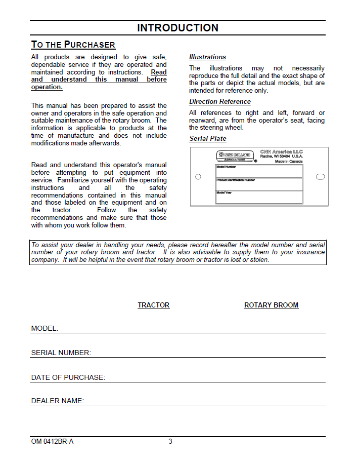 New Holland 526GR 60-Inch Sweeper Attachment and Tractor Guide 47391782 (PDF)