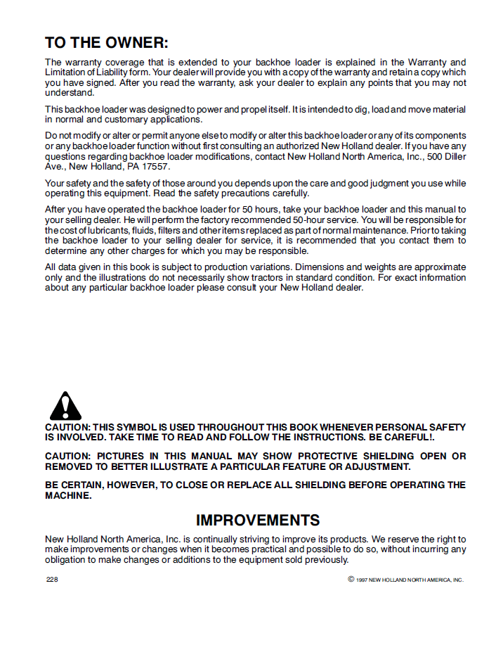 New Holland 555E 575E 655E 675E Operator Manual 42055541 PDF