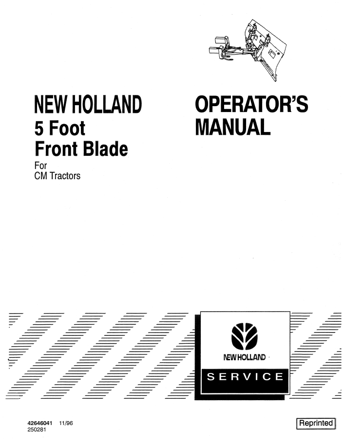 New Holland 5 Foot Front Blade CM Tractor Operator's Manual (Pub. No. 42646041)