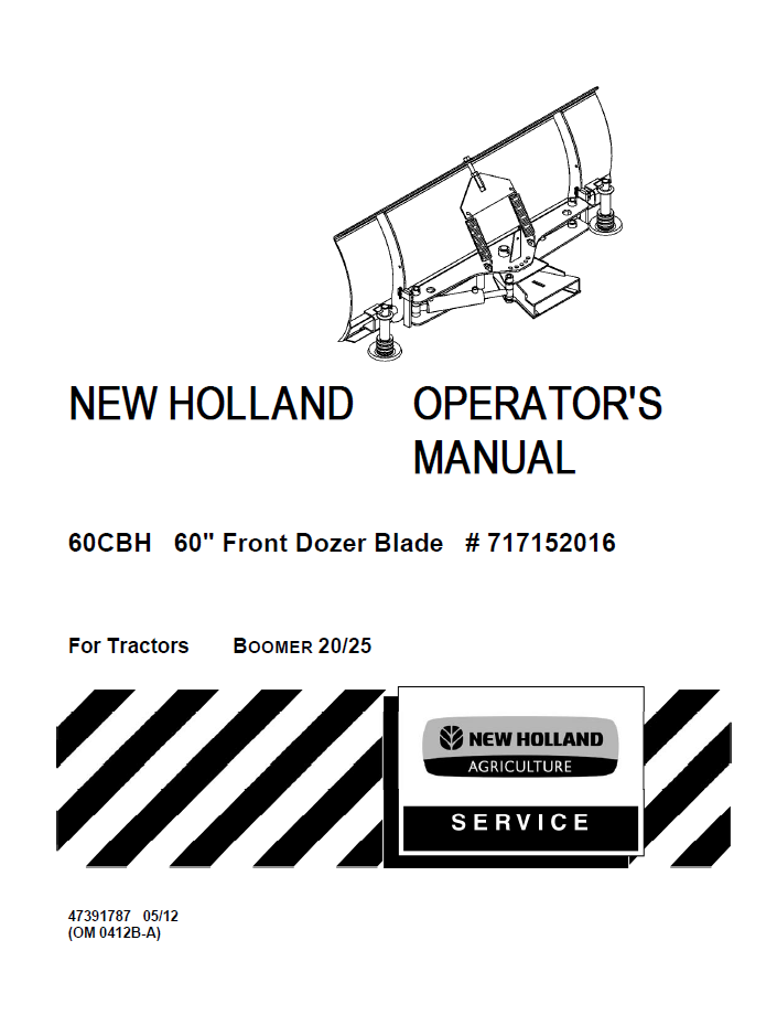 New Holland 60CBH 60 Front Dozer Blade Operator Manual (47391787 PDF)