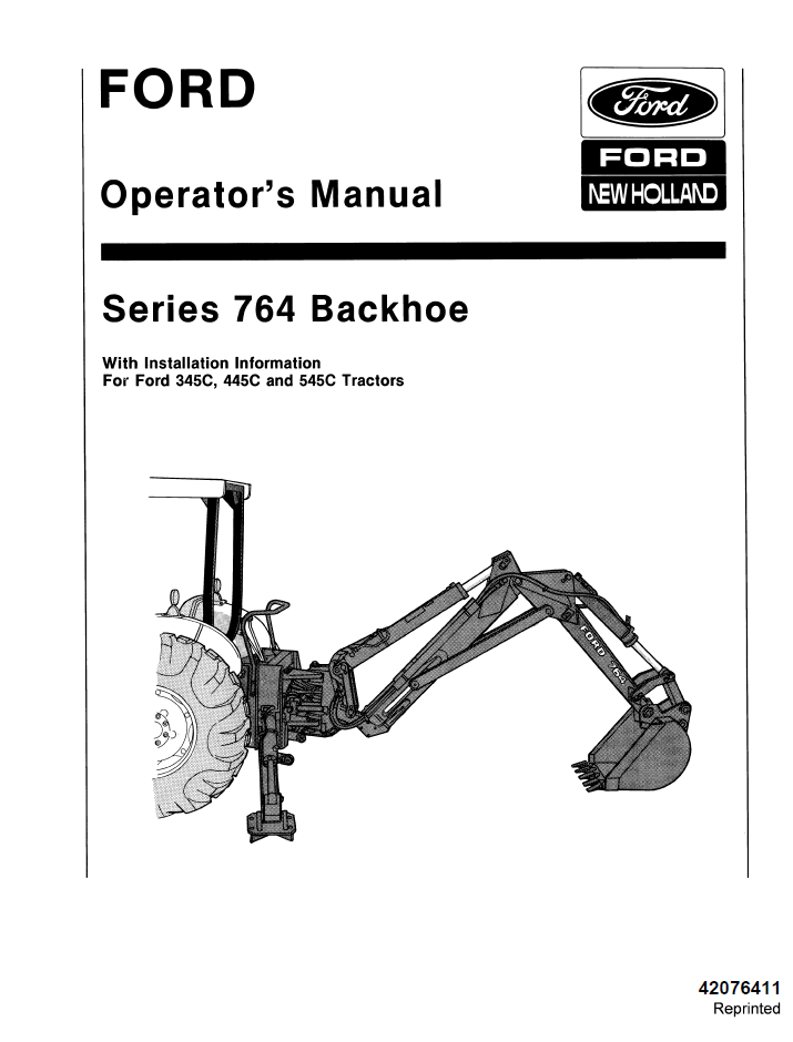 New Holland 76A Backhoe Ford 345C 445C 545C Manual 42076411