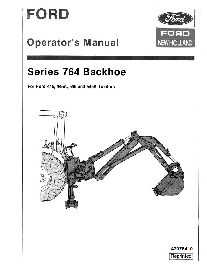 New Holland 76A Backhoe Ford 445 445A 545 545A Manual 42076410