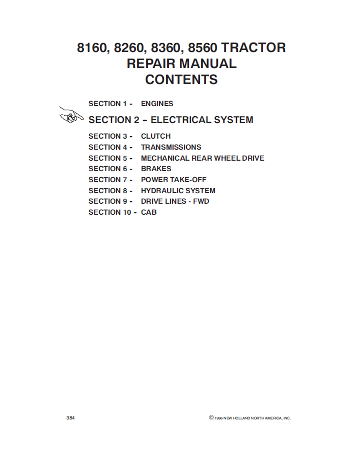 New Holland 8160 8260 8360 8560 Tractor Service Manual 40816002