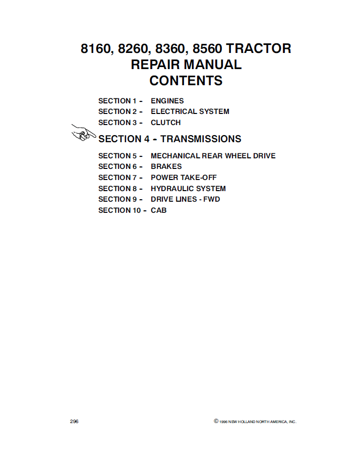 New Holland 8160 8260 8360 8560 Tractor Service Manual 40816004