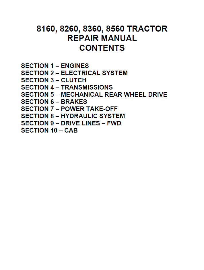 New Holland 8160 8260 8360 8560 Tractor Service Manual 40816040