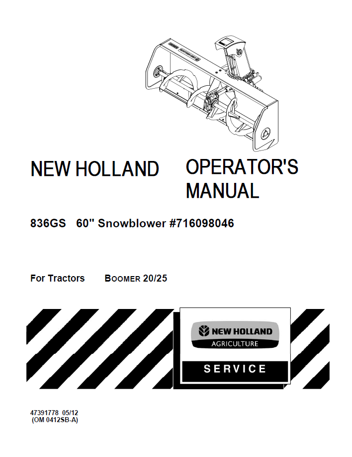 New Holland 836GS 60 Inch Snowblower for Tractor Operator Manual (47391778 PDF)