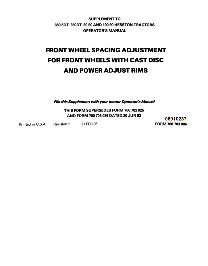 New Holland 880-5DT, 980DT, 90-90 & 100-90 Operator Manual 06910237