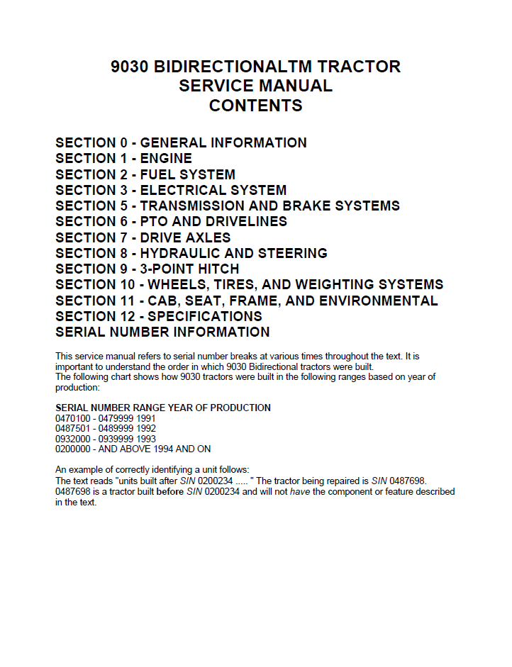New Holland 9030 Bidirectional Tractor Repair Manual 40903000