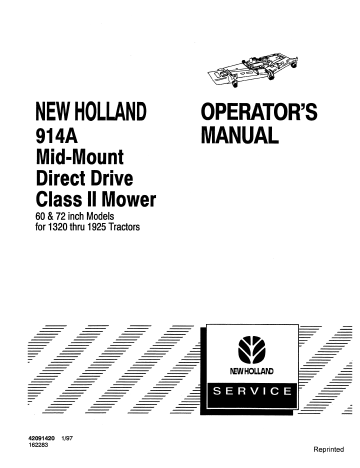 New Holland 914A Class II Mower Operator Manual 42091420