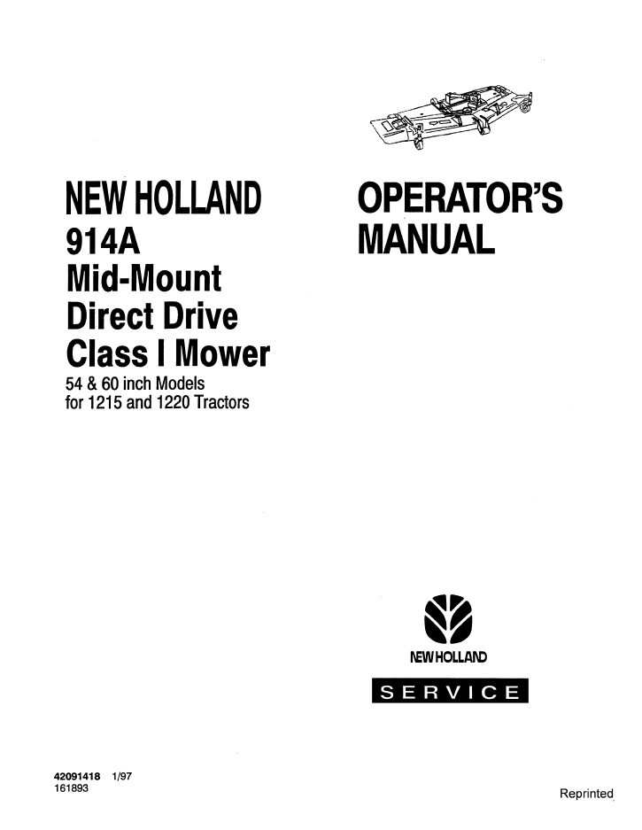 New Holland 914A Mower 1215 1220 Tractor Operator Manual 42091418 PDF
