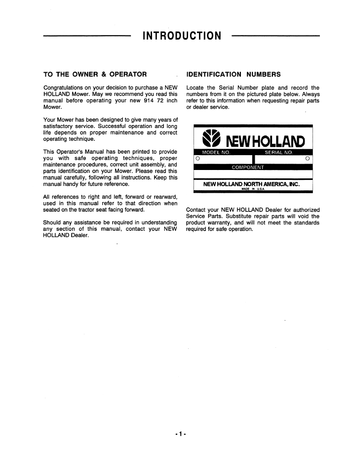 New Holland 914 Mid-Mount Direct Drive 72 Mower Manual
