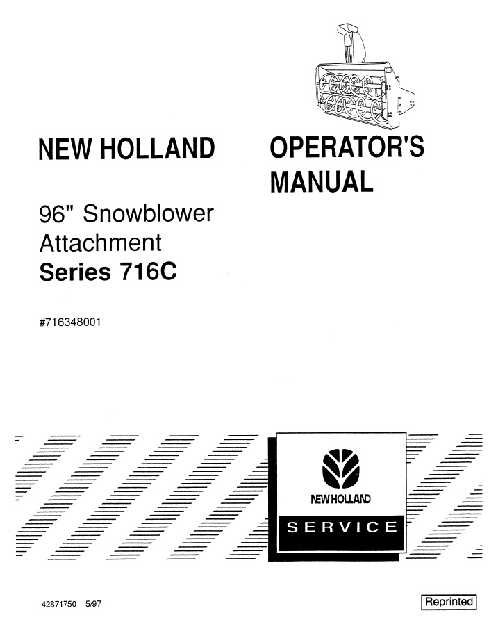 New Holland 96 Snowblower Attachment Series 716C Operator Manual (42871750 PDF)