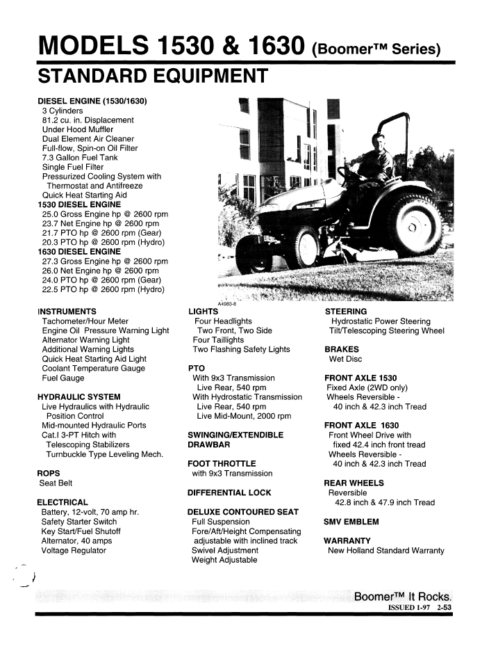 New Holland Boomer 1530 1630 Product Guide Manual 86560392 PDF