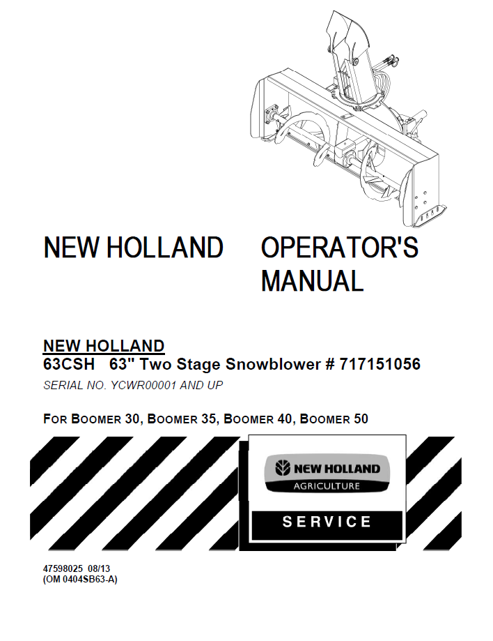 New Holland Boomer 30, 35, 40 & 50 Operator Manual (Pub. No. 47598025)
