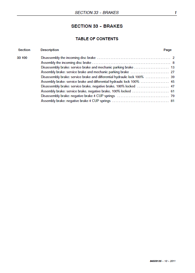 New Holland Brake Technical Manual 47410199NA PDF