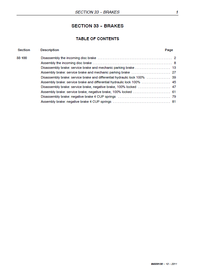 New Holland Brake Technical Manual 47410203NA PDF