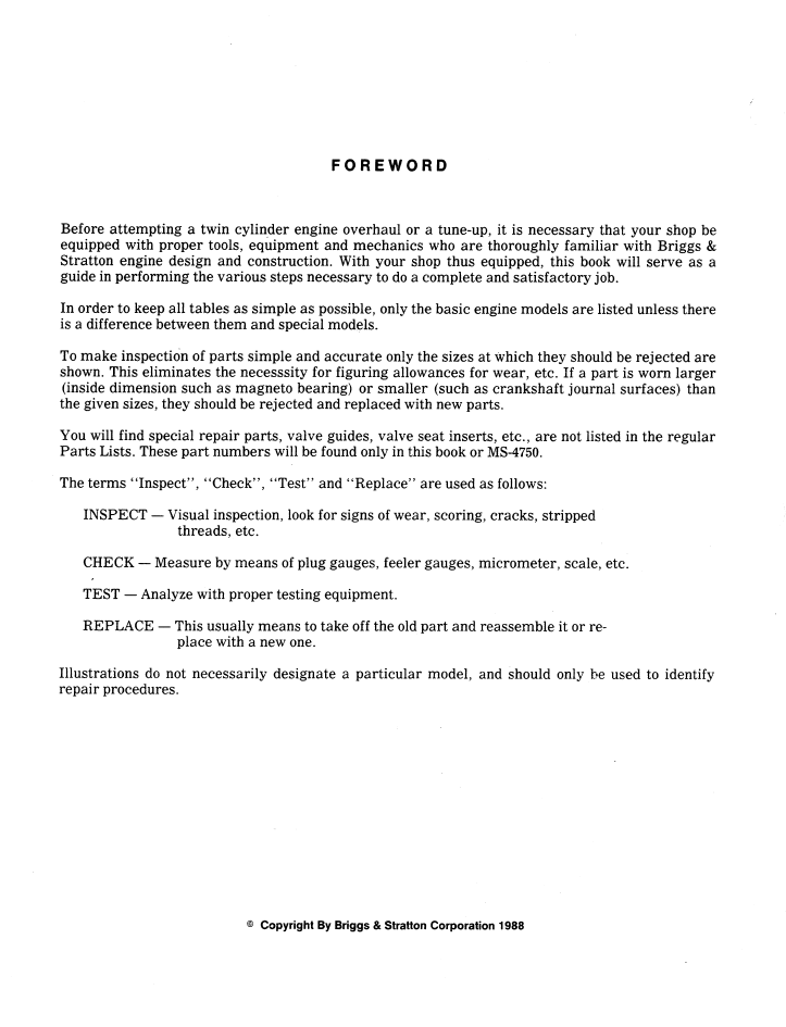 New Holland Briggs & Stratton Engine Repair Manual 40546100