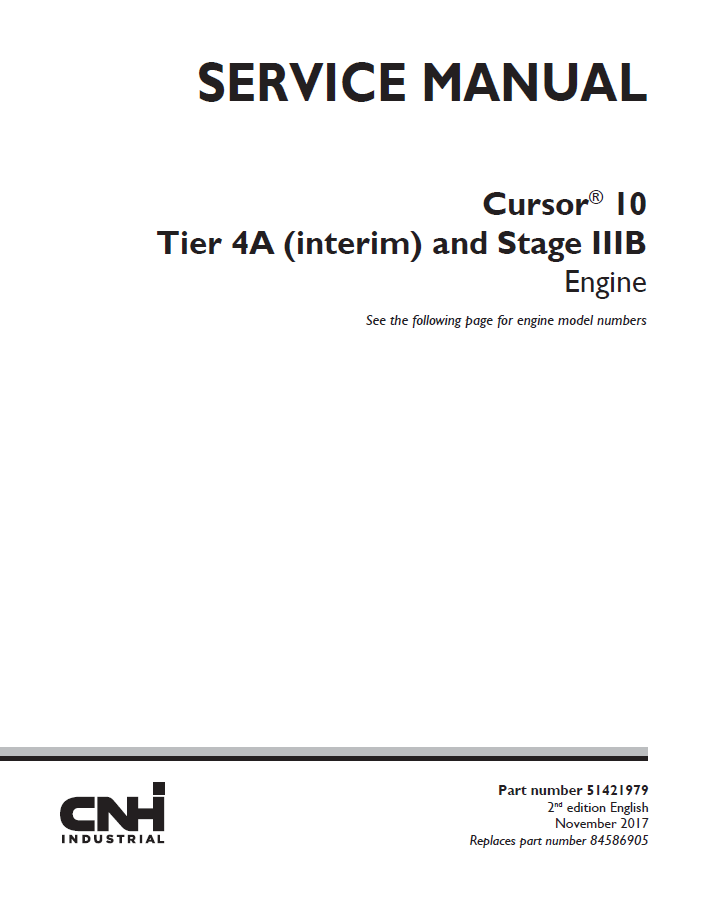 New Holland CNH Cursor 10 Tier 4A Stage IIIB Engine Service Manual | 51421979