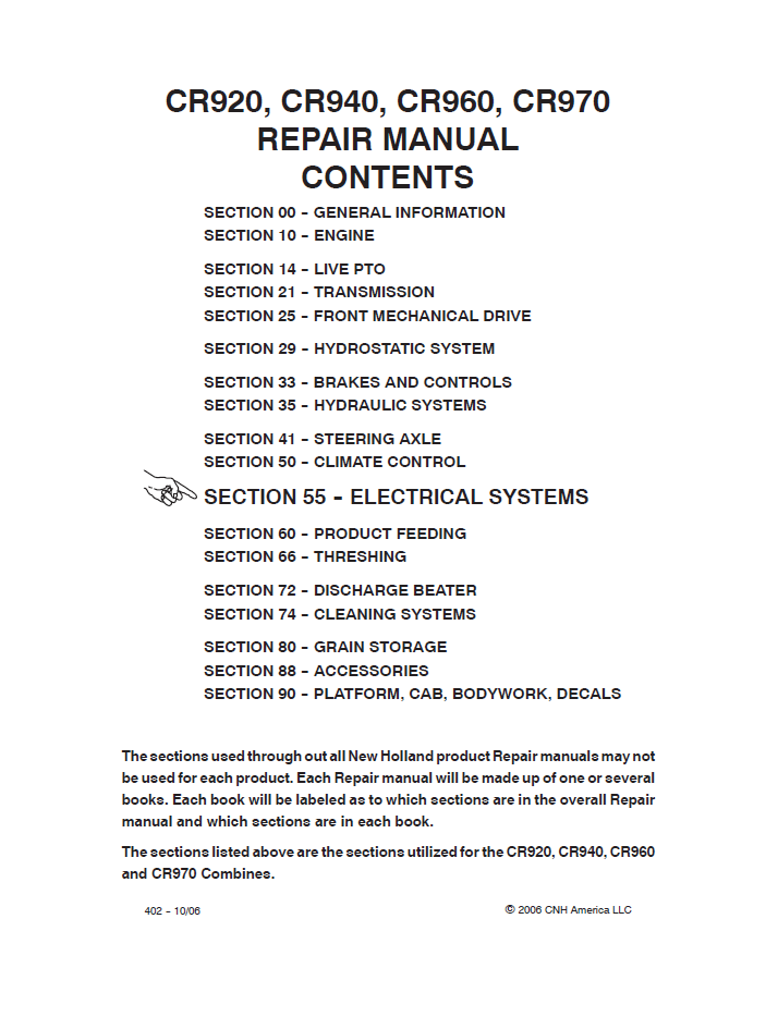 New Holland CR920 CR940 CR960 CR970 Combine Service Manual 87600564 PDF