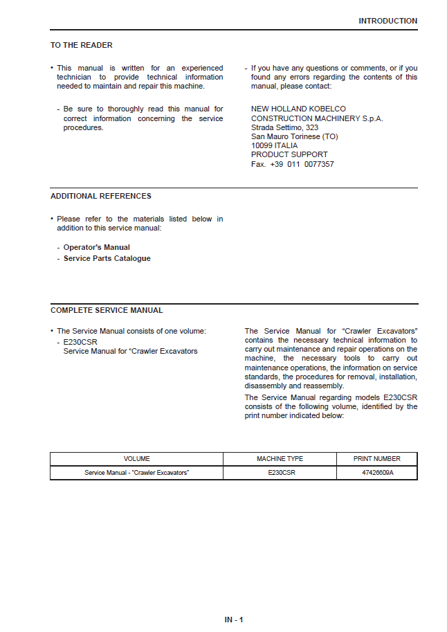 New Holland E230CSR Crawler Excavator Service Manual (47426609A PDF)