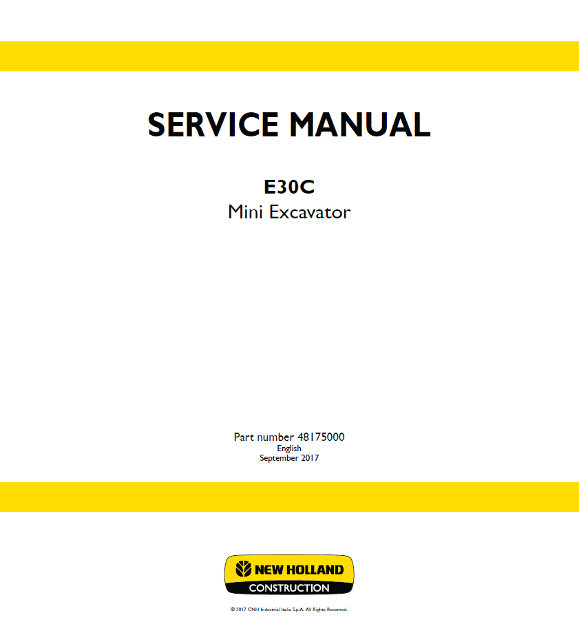 New Holland E30C Mini Excavator Service Manual 48175000 PDF