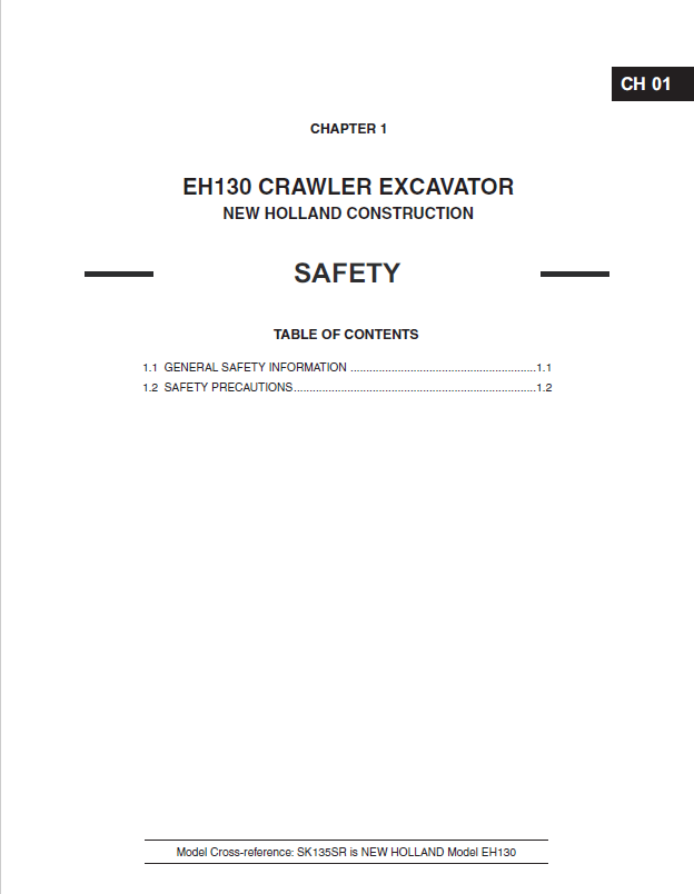 New Holland EH130 Crawler Excavator Workshop Manual 6-75760 PDF