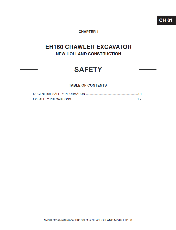 New Holland EH160 Crawler Excavator Workshop Manual 6-75770NA PDF