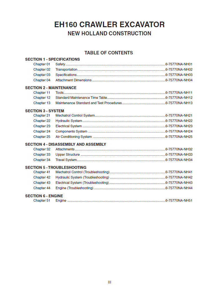 New Holland EH160 Excavator Workshop & Repair Manual 6-75770NA PDF