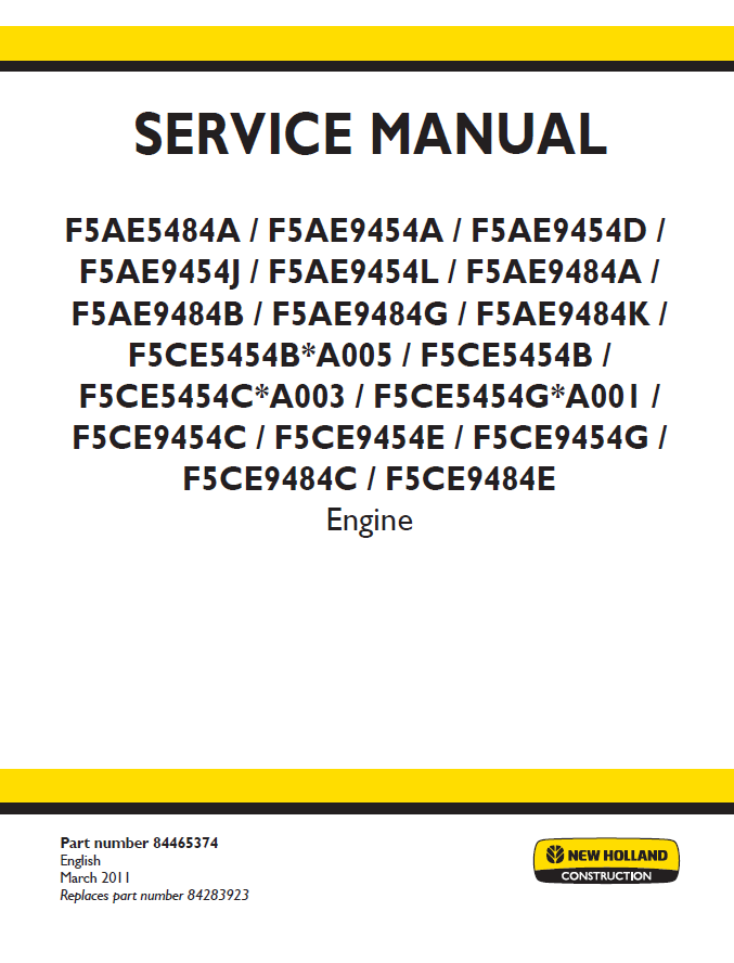 New Holland F5AE5484A F5CE9484E Engine Manual 84465374 PDF